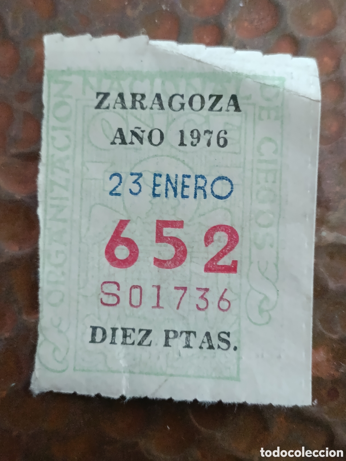 Cupones ONCE: CUPON DE LOTERIA LA ONCE 652 10 PTAS [ A&Ntilde;O 1976 ]