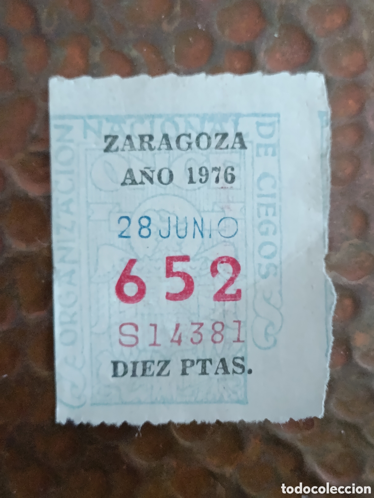 Cupones ONCE: CUPON DE LOTERIA LA ONCE 652 10 PTAS [ A&Ntilde;O 1976 ]