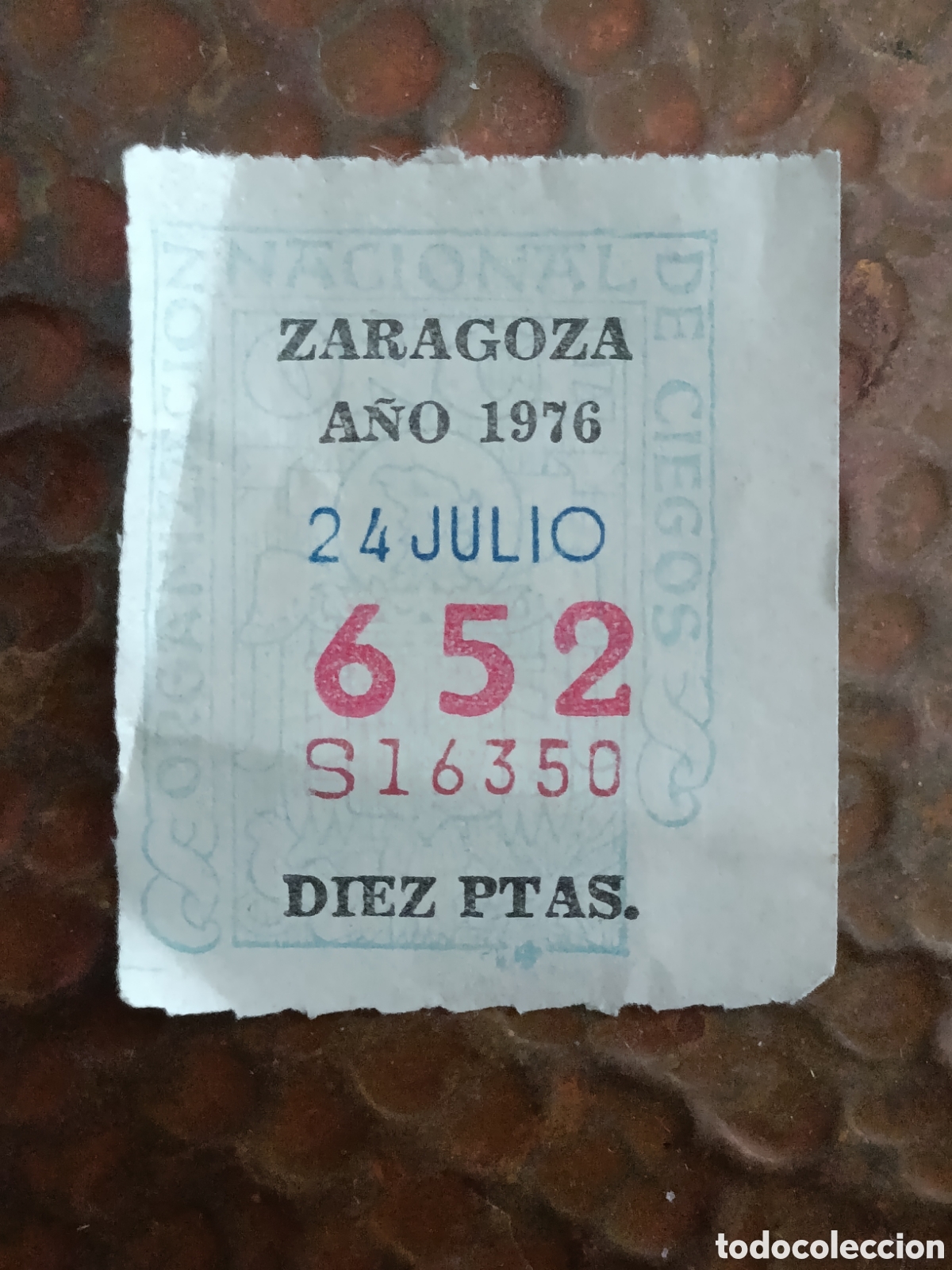 Cupones ONCE: CUPON DE LOTERIA LA ONCE 652 10 PTAS [ A&Ntilde;O 1976 ]