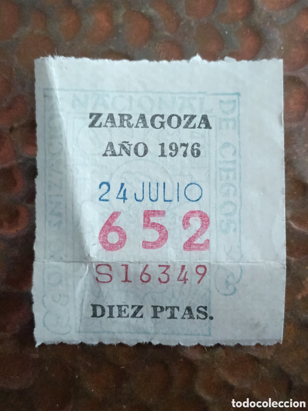 Cupones ONCE: CUPON DE LOTERIA LA ONCE 652 10 PTAS [ A&Ntilde;O 1976 ]