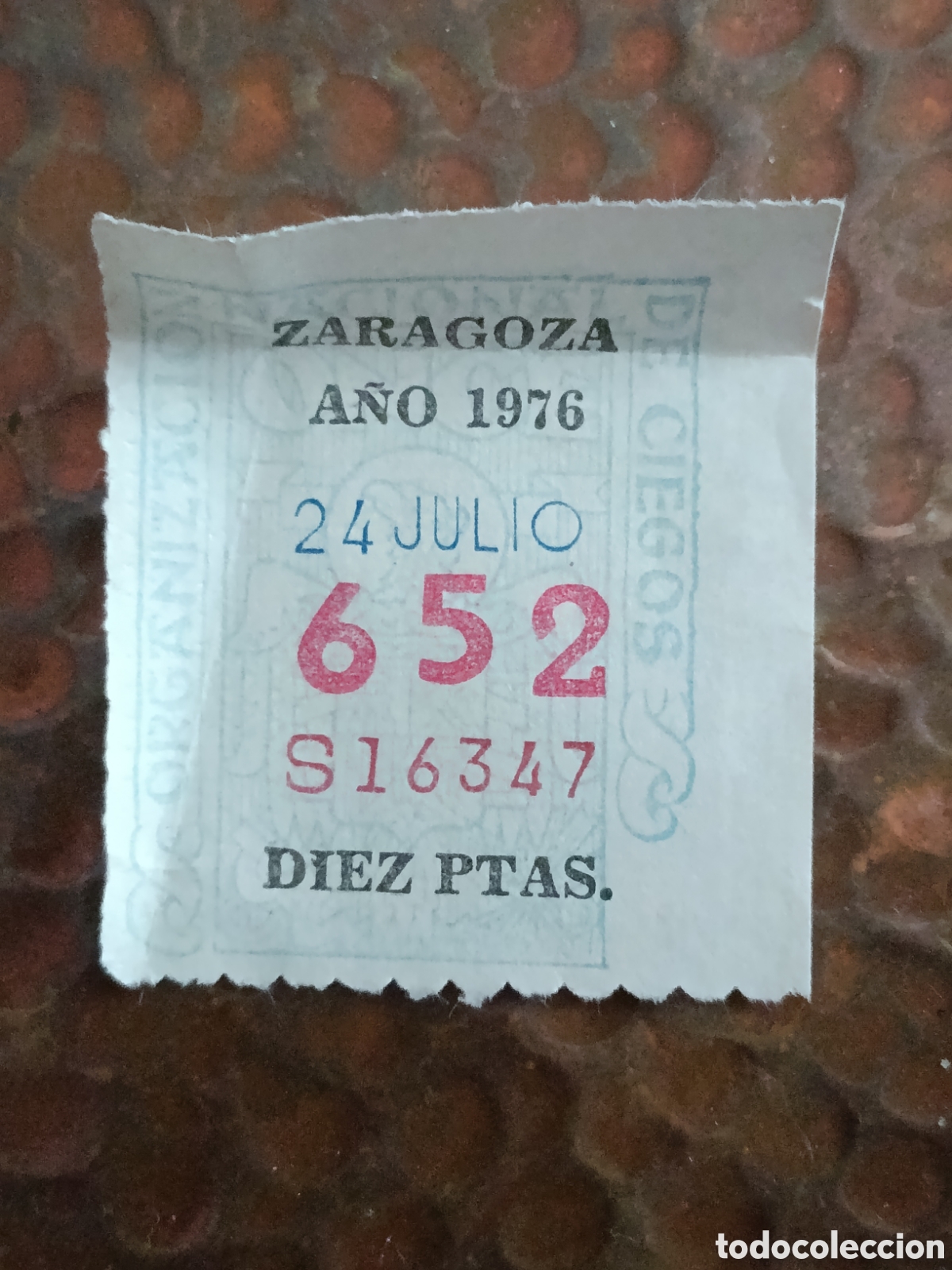 Cupones ONCE: CUPON DE LOTERIA LA ONCE 652 10 PTAS [ A&Ntilde;O 1976 ]