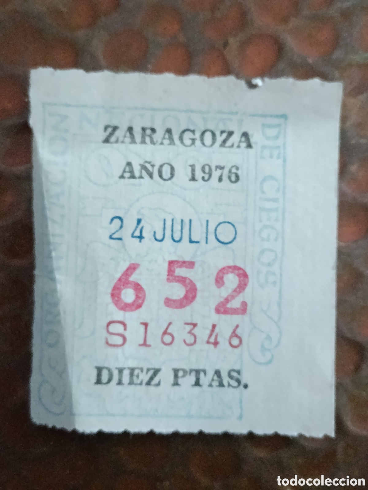 Cupones ONCE: CUPON DE LOTERIA LA ONCE 652 10 PTAS [ A&Ntilde;O 1976 ]