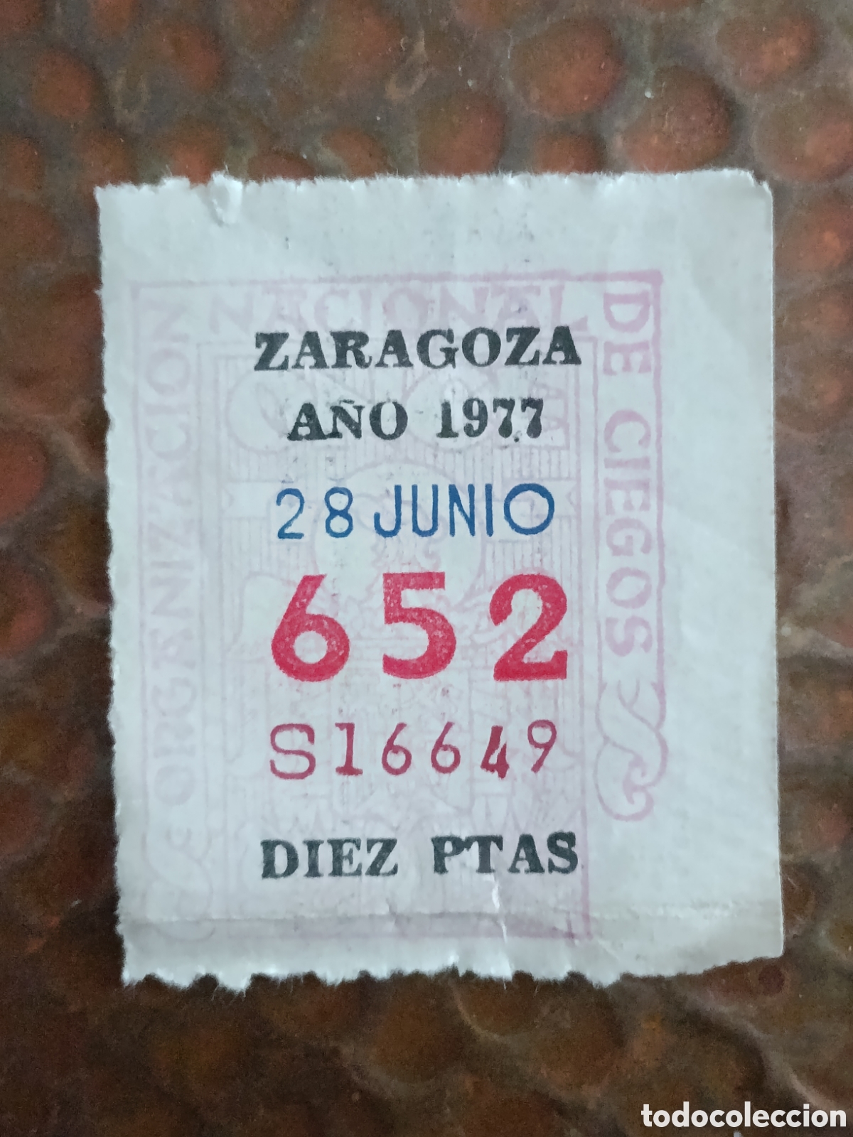 Cupones ONCE: CUPON DE LOTERIA LA ONCE 652 10 PTAS [ A&Ntilde;O 1977 ]