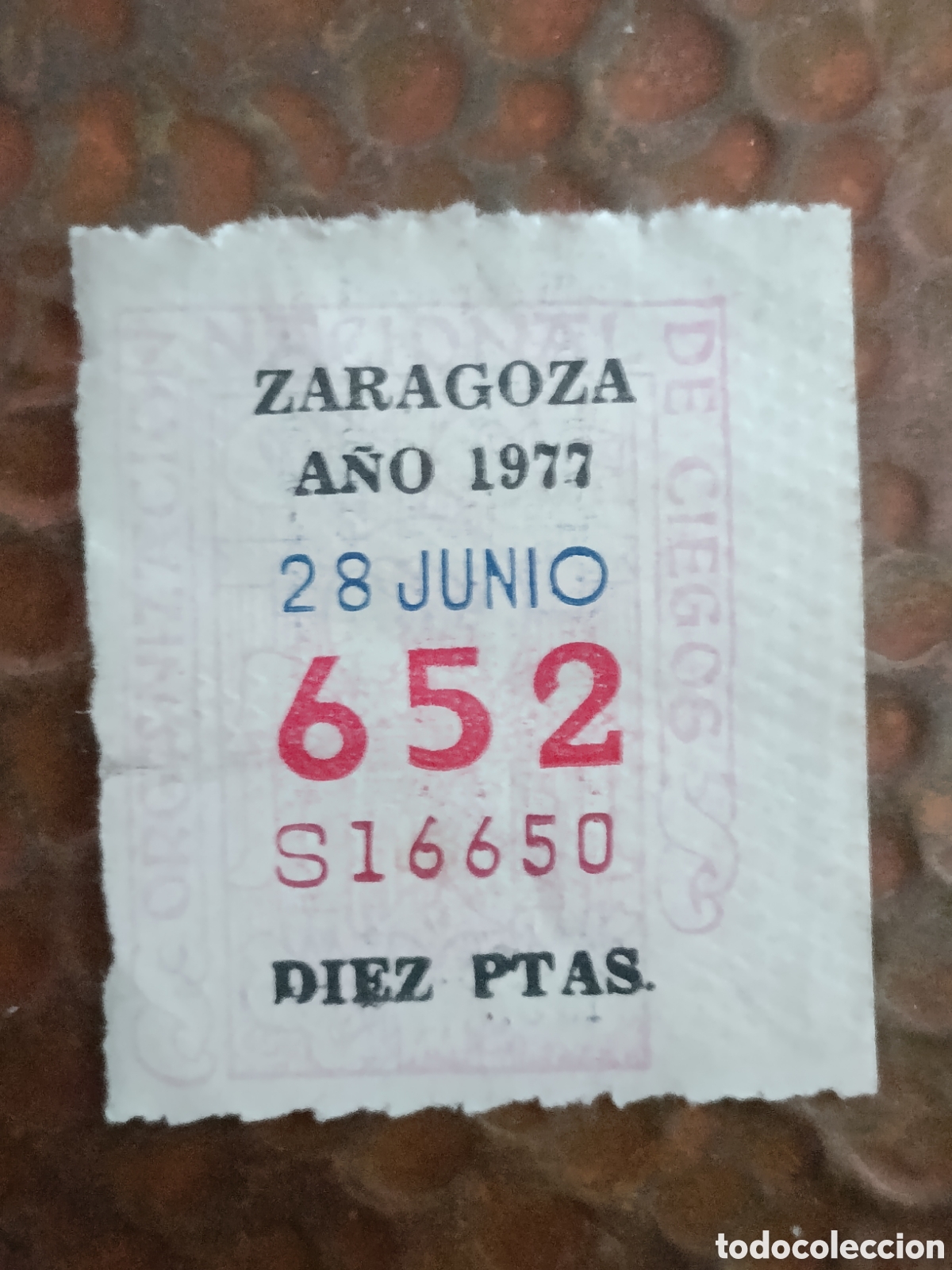 Cupones ONCE: CUPON DE LOTERIA LA ONCE 652 10 PTAS [ A&Ntilde;O 1977 ]
