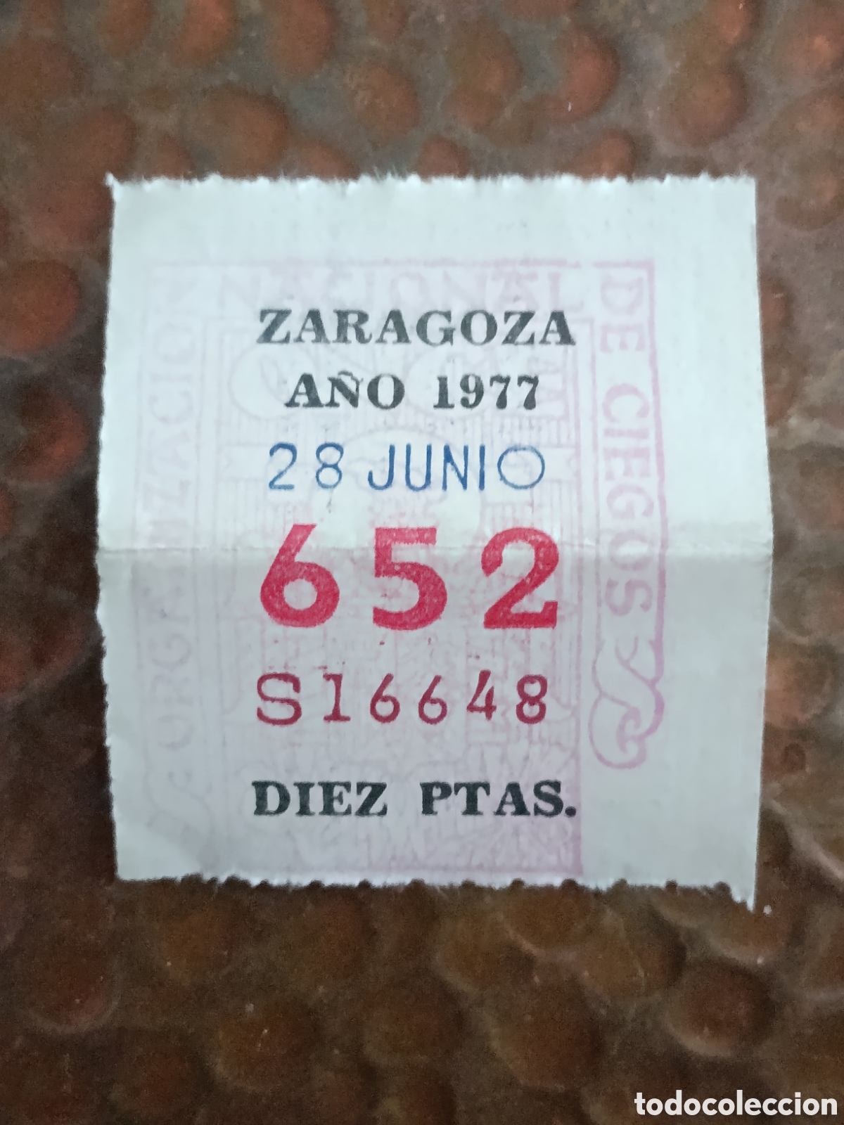 Cupones ONCE: CUPON DE LOTERIA LA ONCE 652 10 PTAS [ A&Ntilde;O 1977 ]