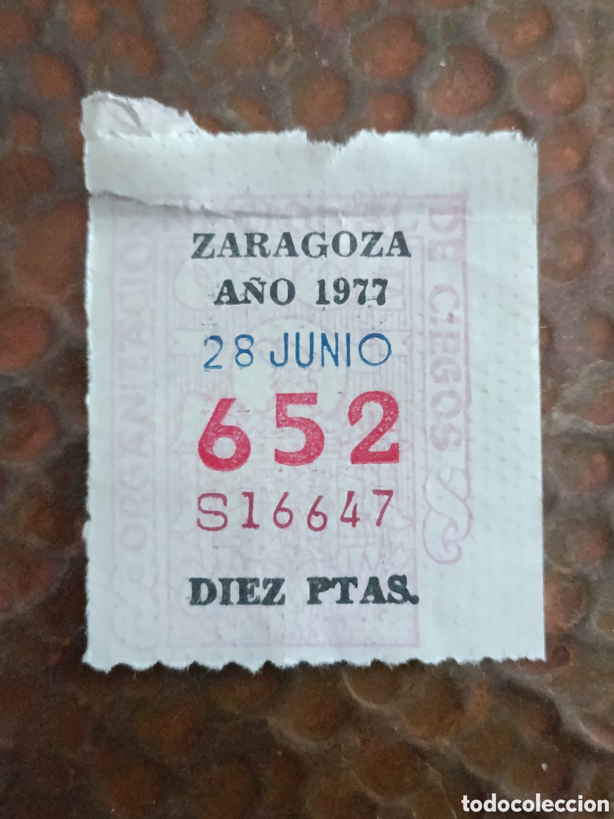 Cupones ONCE: CUPON DE LOTERIA LA ONCE 652 10 PTAS [ A&Ntilde;O 1977 ]