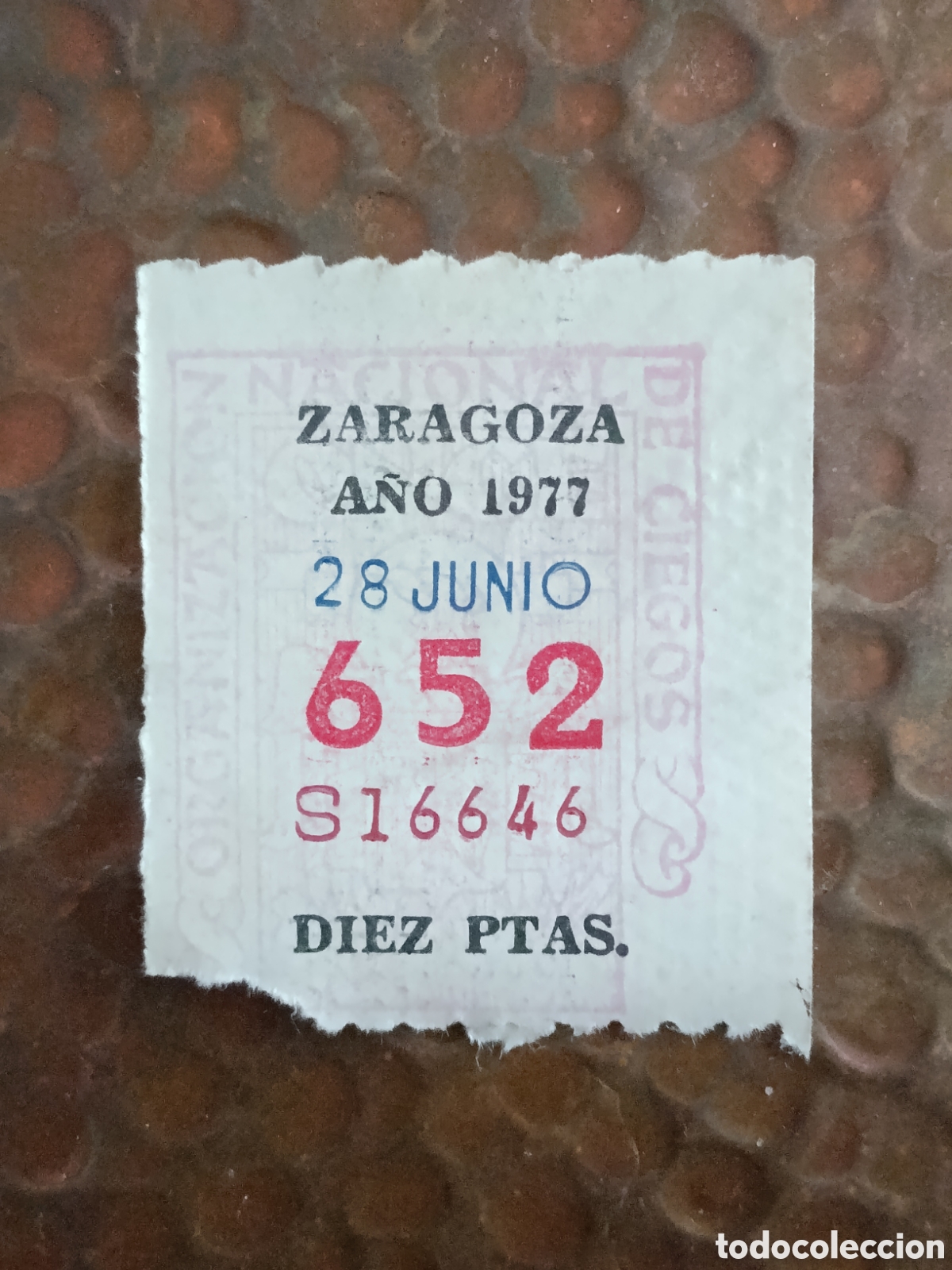 Cupones ONCE: CUPON DE LOTERIA LA ONCE 652 10 PTAS [ A&Ntilde;O 1977 ]