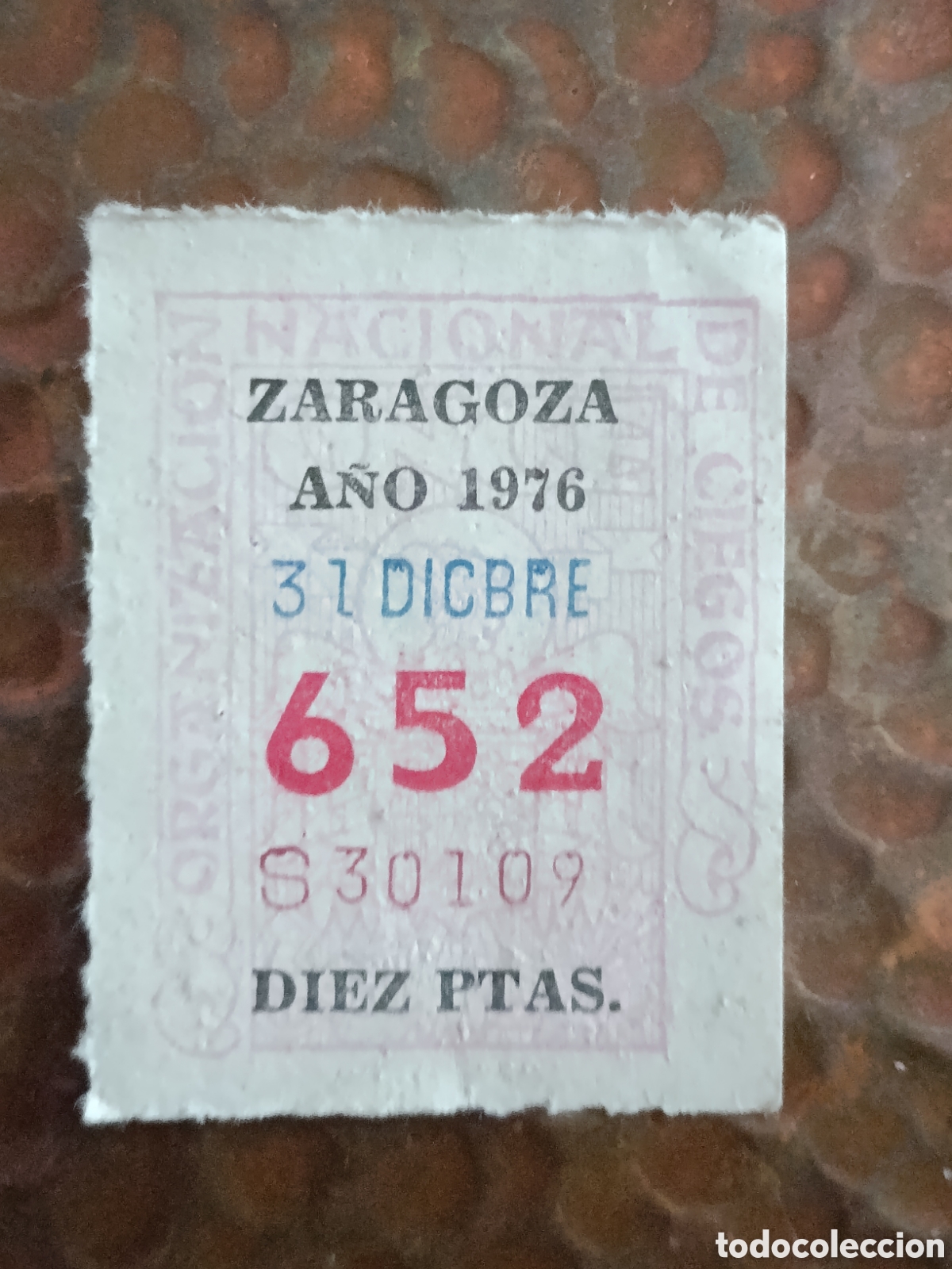 Cupones ONCE: CUPON DE LOTERIA LA ONCE 652 10 PTAS [ A&Ntilde;O 1976 ]