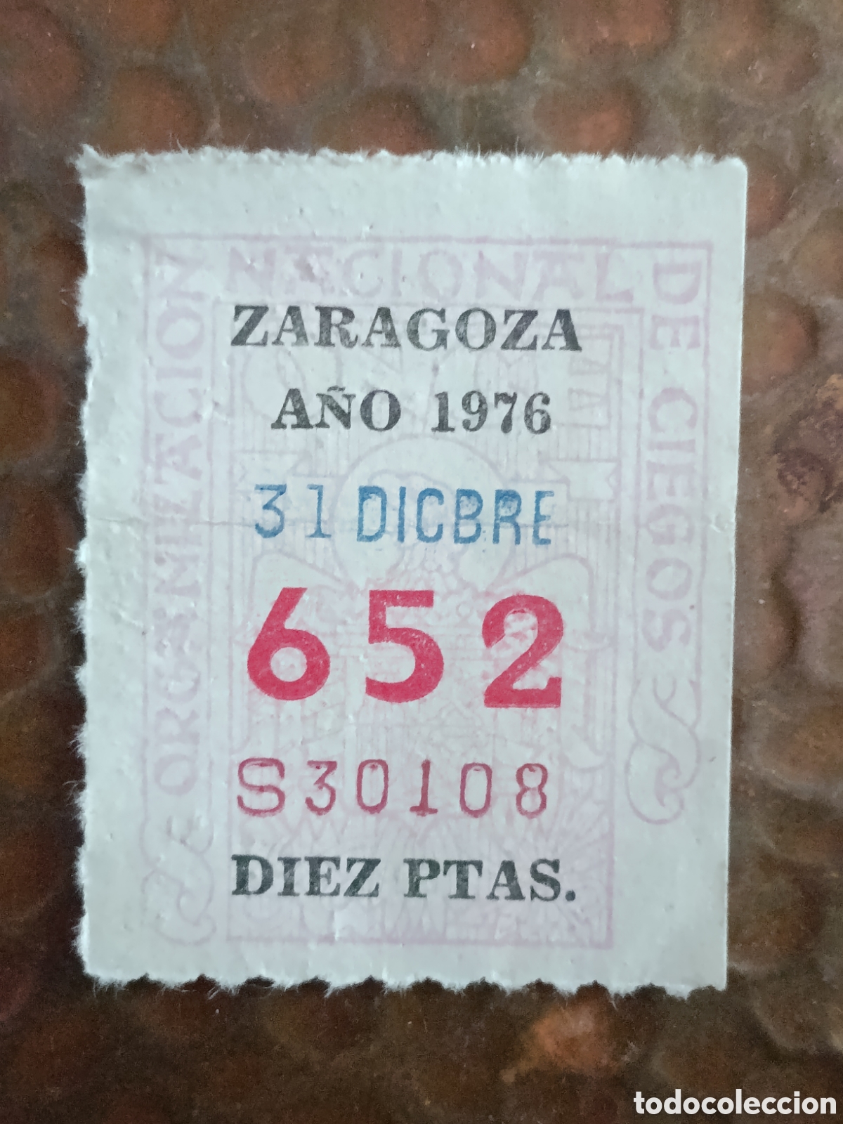 Cupones ONCE: CUPON DE LOTERIA LA ONCE 652 10 PTAS [ A&Ntilde;O 1976 ]