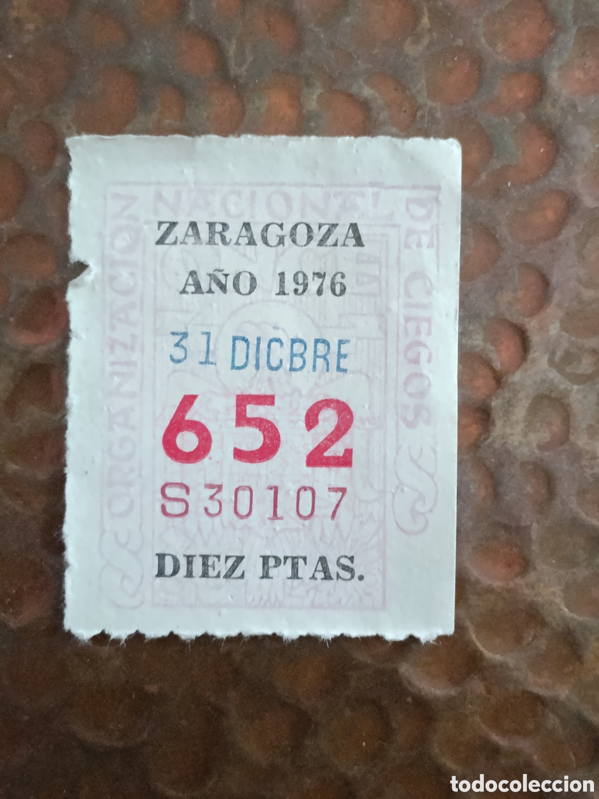 Cupones ONCE: CUPON DE LOTERIA LA ONCE 652 10 PTAS [ A&Ntilde;O 1976 ]