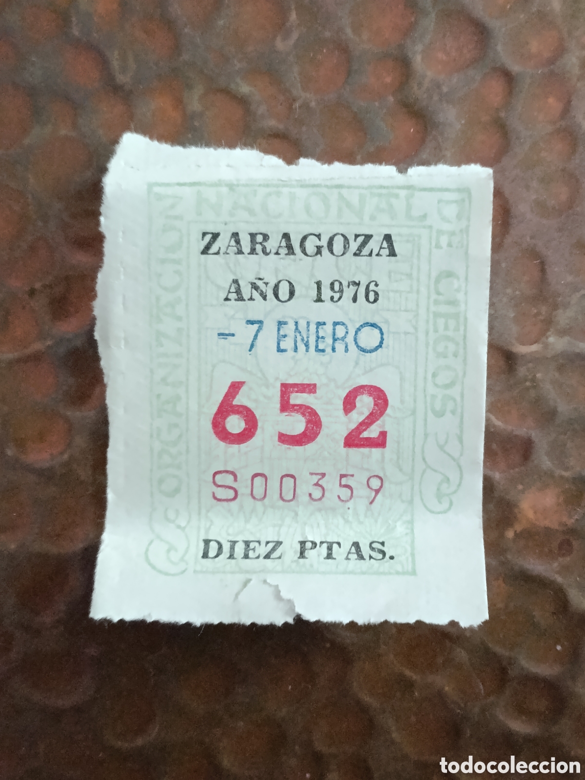Cupones ONCE: CUPON DE LOTERIA LA ONCE 652 10 PTAS [ A&Ntilde;O 1976 ]