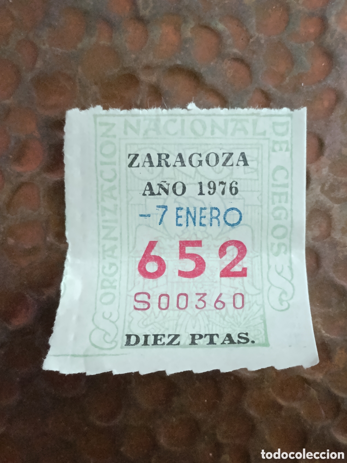 Cupones ONCE: CUPON DE LOTERIA LA ONCE 652 10 PTAS [ A&Ntilde;O 1976 ]