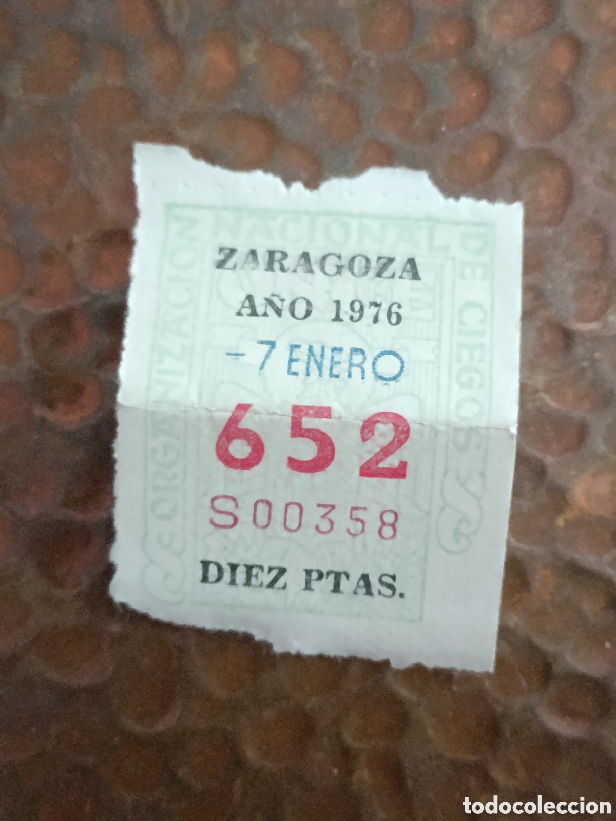 Cupones ONCE: CUPON DE LOTERIA LA ONCE 652 10 PTAS [ A&Ntilde;O 1976 ]