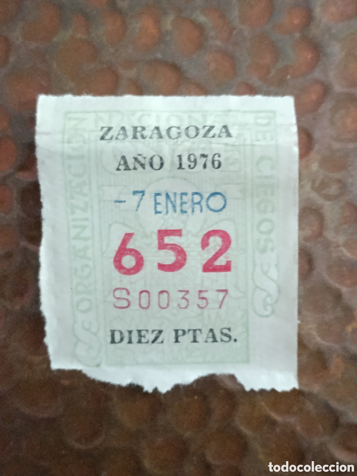 Cupones ONCE: CUPON DE LOTERIA LA ONCE 652 10 PTAS [ A&Ntilde;O 1976 ]