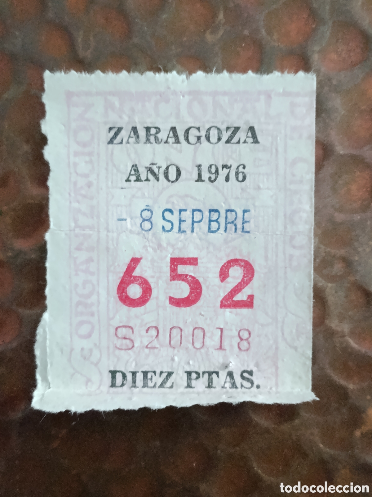Cupones ONCE: CUPON DE LOTERIA LA ONCE 652 10 PTAS [ A&Ntilde;O 1976 ]
