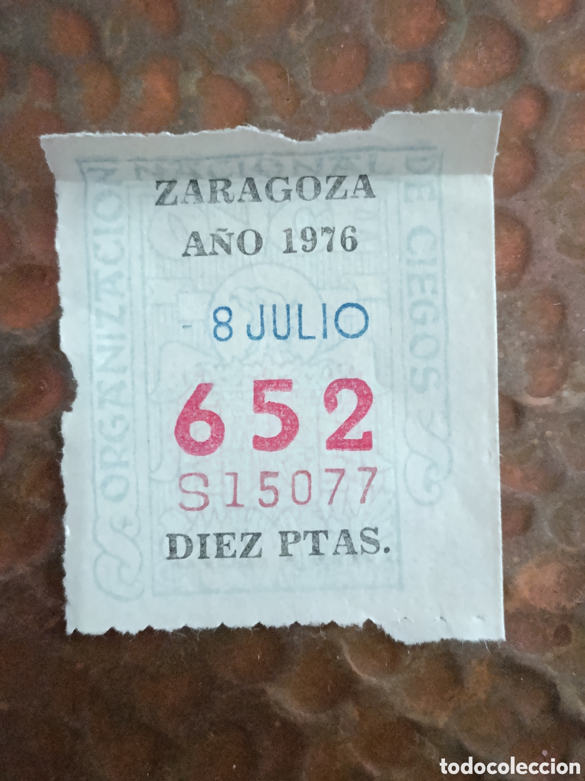 Cupones ONCE: CUPON DE LOTERIA LA ONCE 652 10 PTAS [ A&Ntilde;O 1976 ]