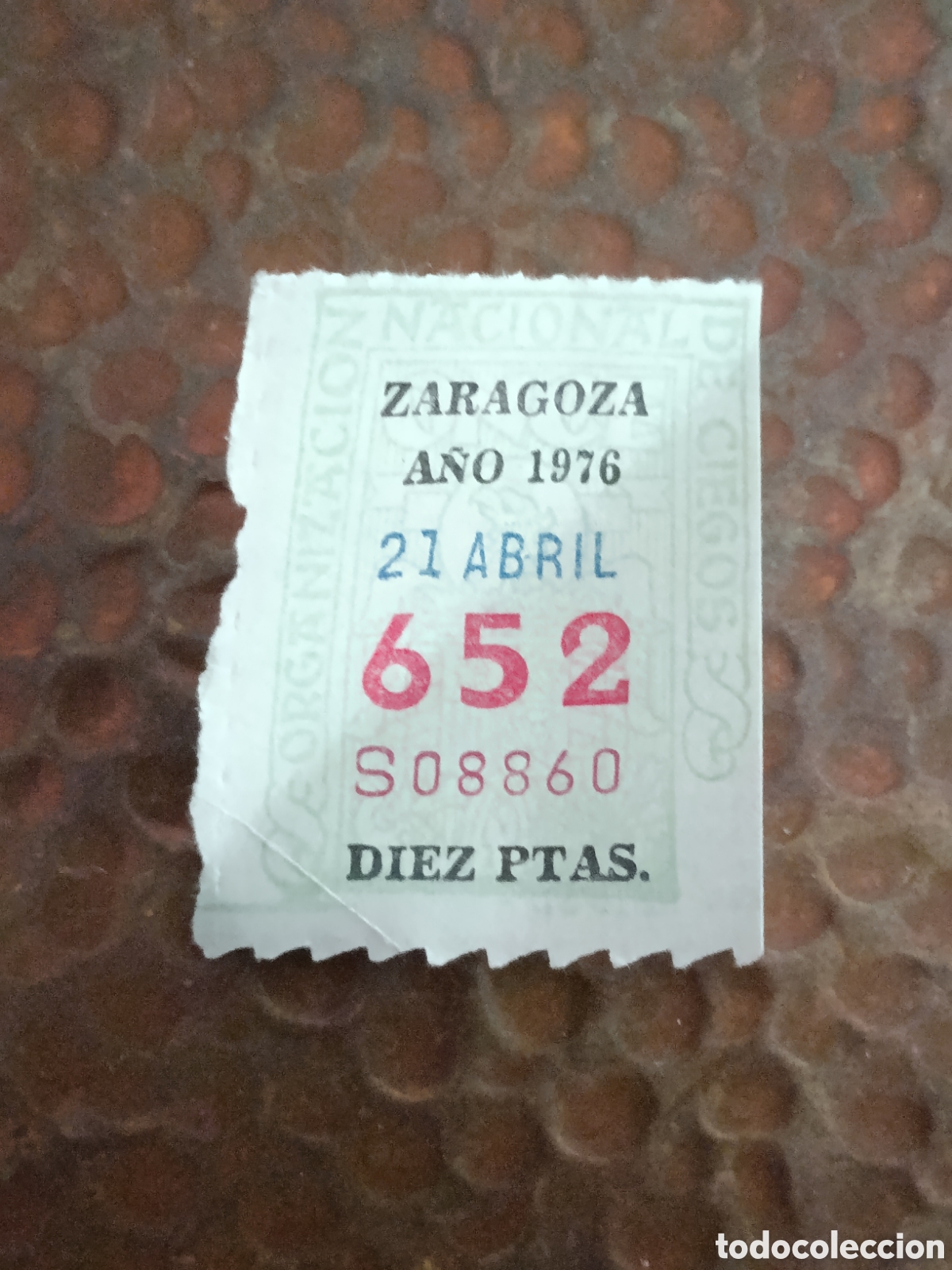 Cupones ONCE: CUPON DE LOTERIA LA ONCE 652 10 PTAS [ A&Ntilde;O 1976 ]