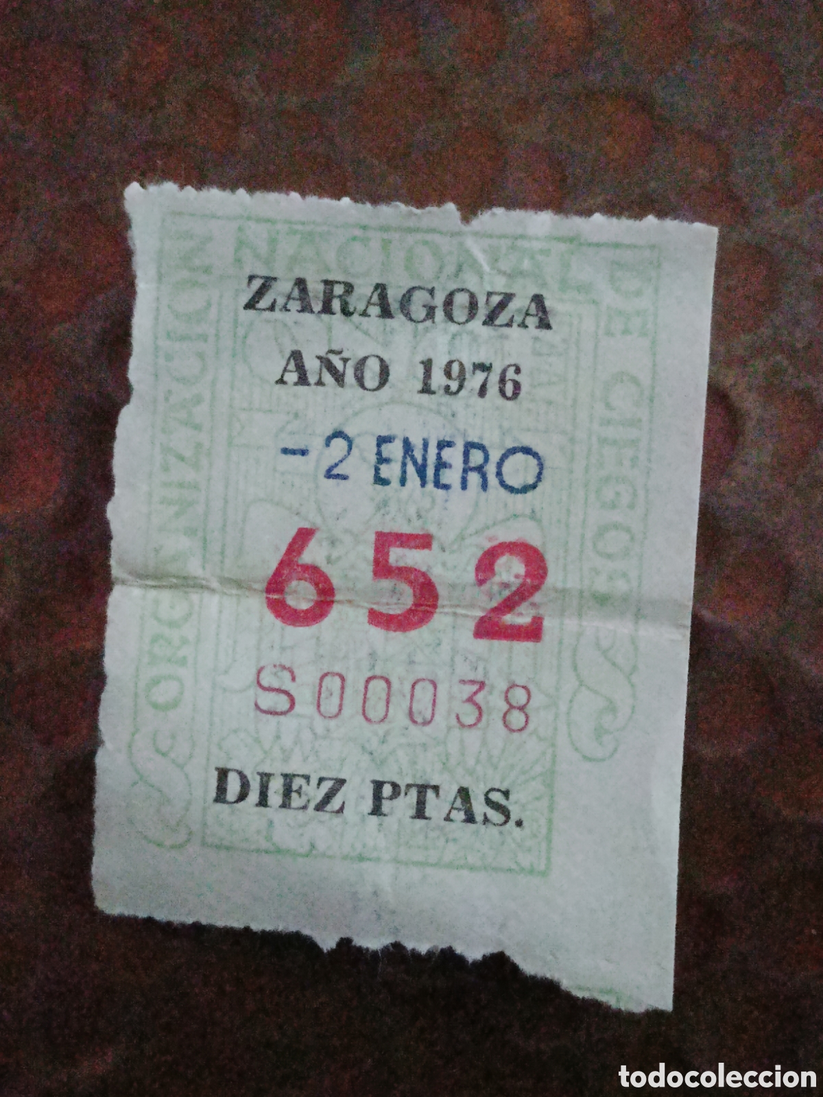 Cupones ONCE: CUPON DE LOTERIA LA ONCE 652 10 PTAS [ A&Ntilde;O 1976 ]