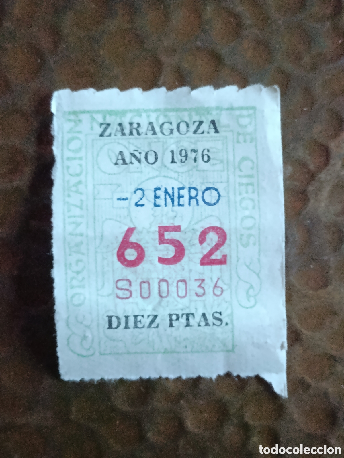 Cupones ONCE: CUPON DE LOTERIA LA ONCE 652 10 PTAS [ A&Ntilde;O 1976 ]