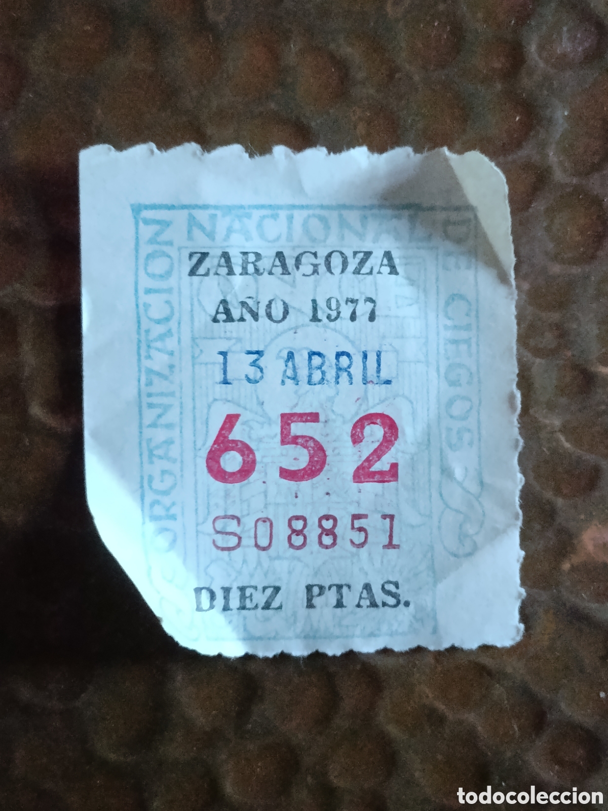 Cupones ONCE: CUPON DE LOTERIA LA ONCE 652 10 PTAS [ A&Ntilde;O 1977 ]