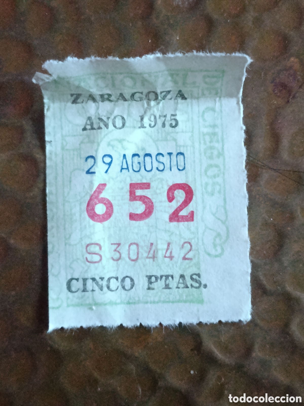 Cupones ONCE: CUPON DE LOTERIA LA ONCE 652 5 PTAS [ A&Ntilde;O 1975 ]