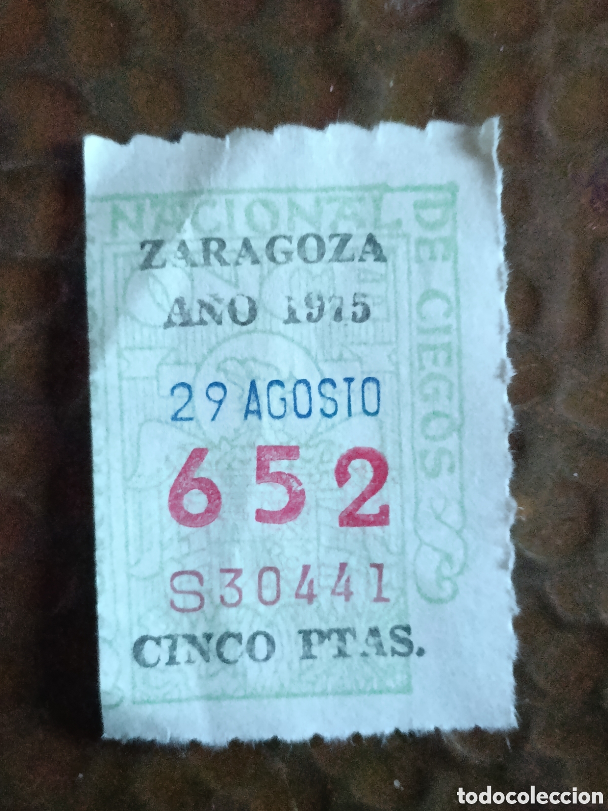 Cupones ONCE: CUPON DE LOTERIA LA ONCE 652 5 PTAS [ A&Ntilde;O 1975 ]