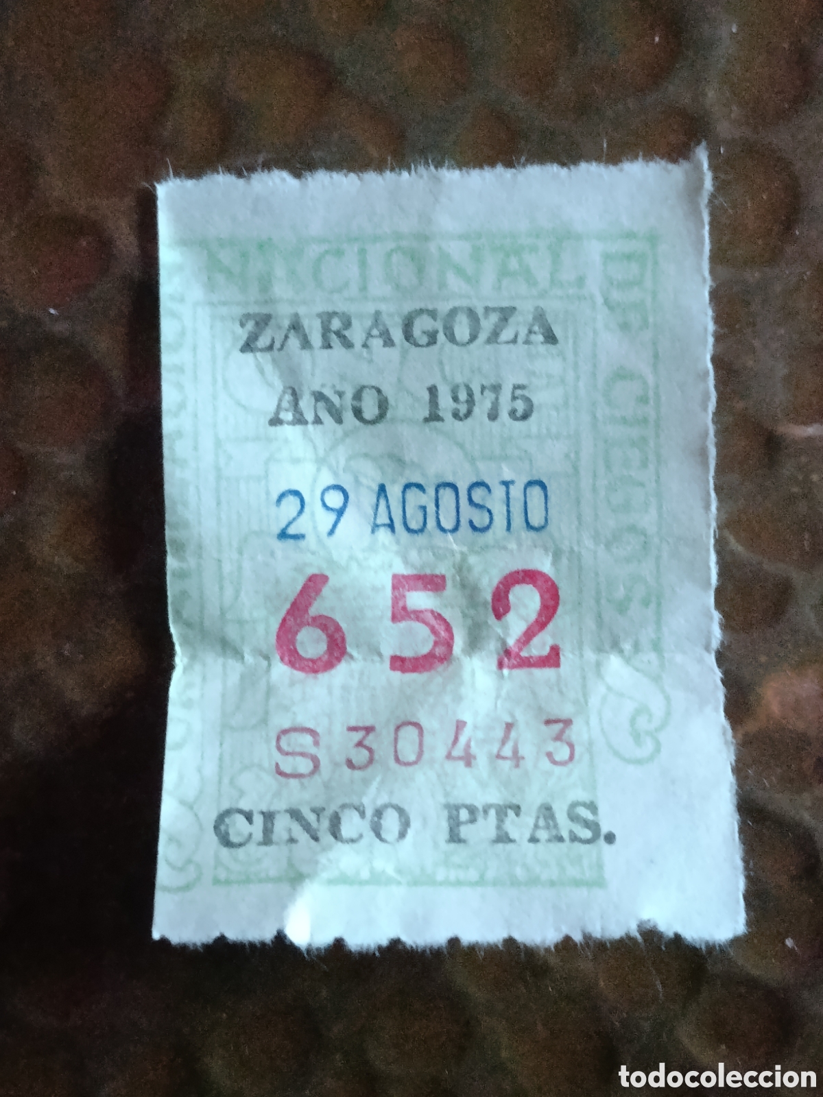 Cupones ONCE: CUPON DE LOTERIA LA ONCE 652 5 PTAS [ A&Ntilde;O 1975 ]