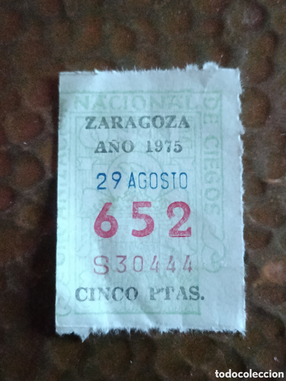 Cupones ONCE: CUPON DE LOTERIA LA ONCE 652 5 PTAS [ A&Ntilde;O 1975 ]
