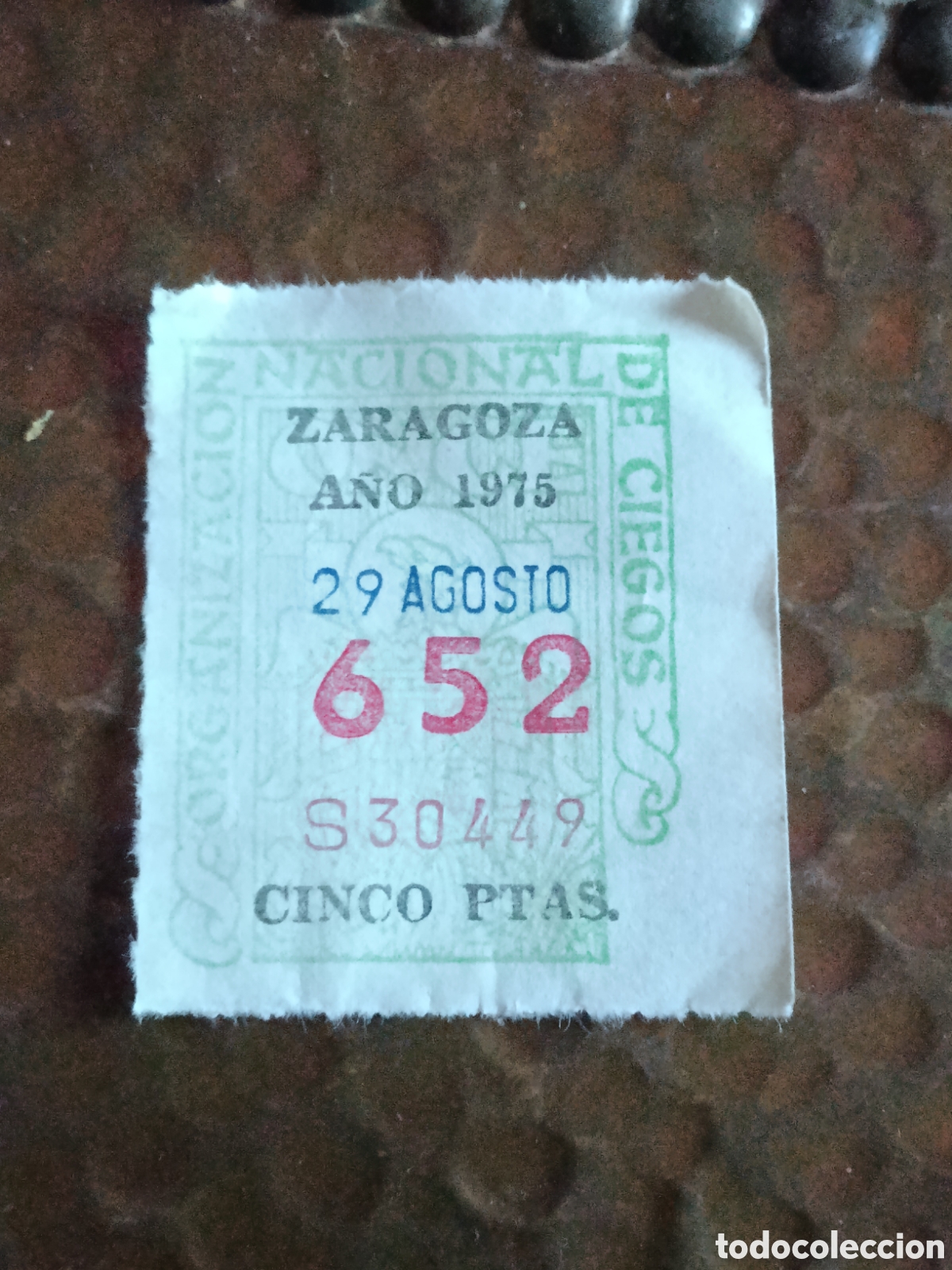Cupones ONCE: CUPON DE LOTERIA LA ONCE 652 5 PTAS [ A&Ntilde;O 1975 ]