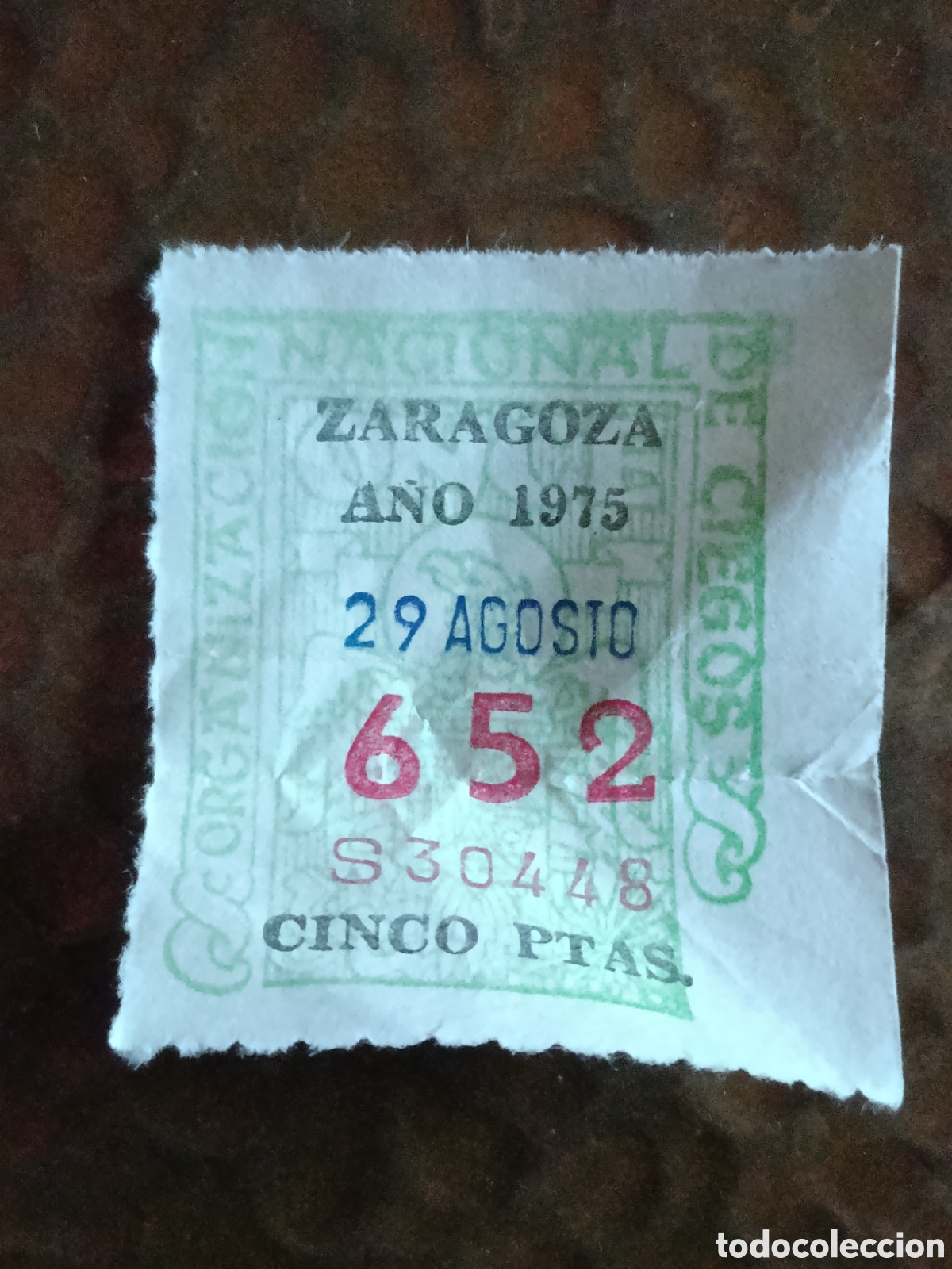 Cupones ONCE: CUPON DE LOTERIA LA ONCE 652 5 PTAS [ A&Ntilde;O 1975 ]