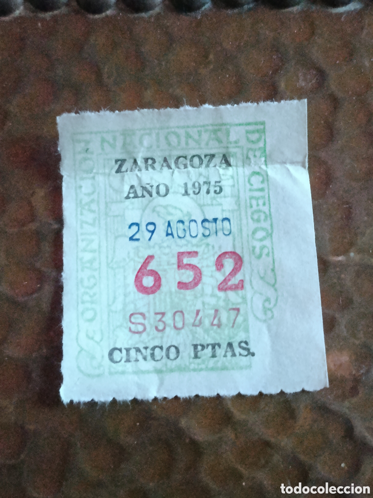 Cupones ONCE: CUPON DE LOTERIA LA ONCE 652 5 PTAS [ A&Ntilde;O 1975 ]
