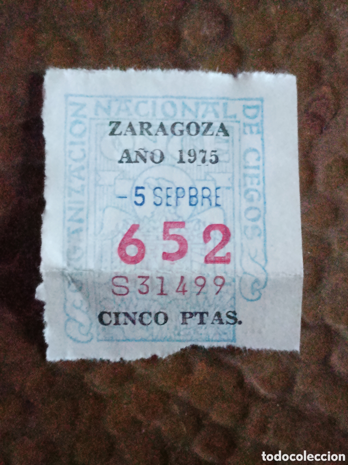 Cupones ONCE: CUPON DE LOTERIA LA ONCE 652 5 PTAS [ A&Ntilde;O 1975 ]