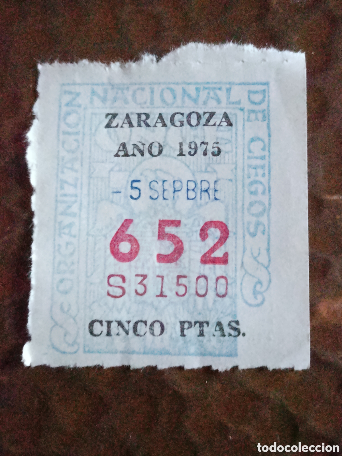 Cupones ONCE: CUPON DE LOTERIA LA ONCE 652 5 PTAS [ A&Ntilde;O 1975 ]