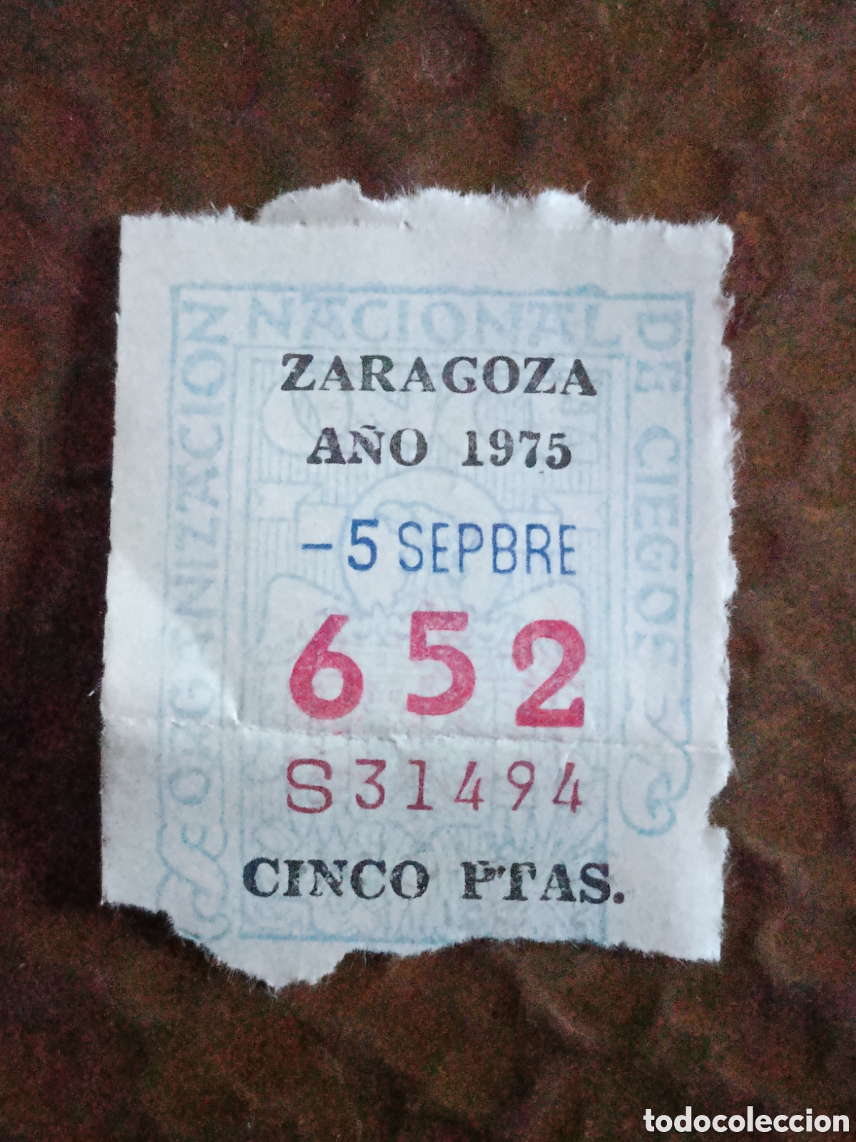 Cupones ONCE: CUPON DE LOTERIA LA ONCE 652 5 PTAS [ A&Ntilde;O 1975 ]