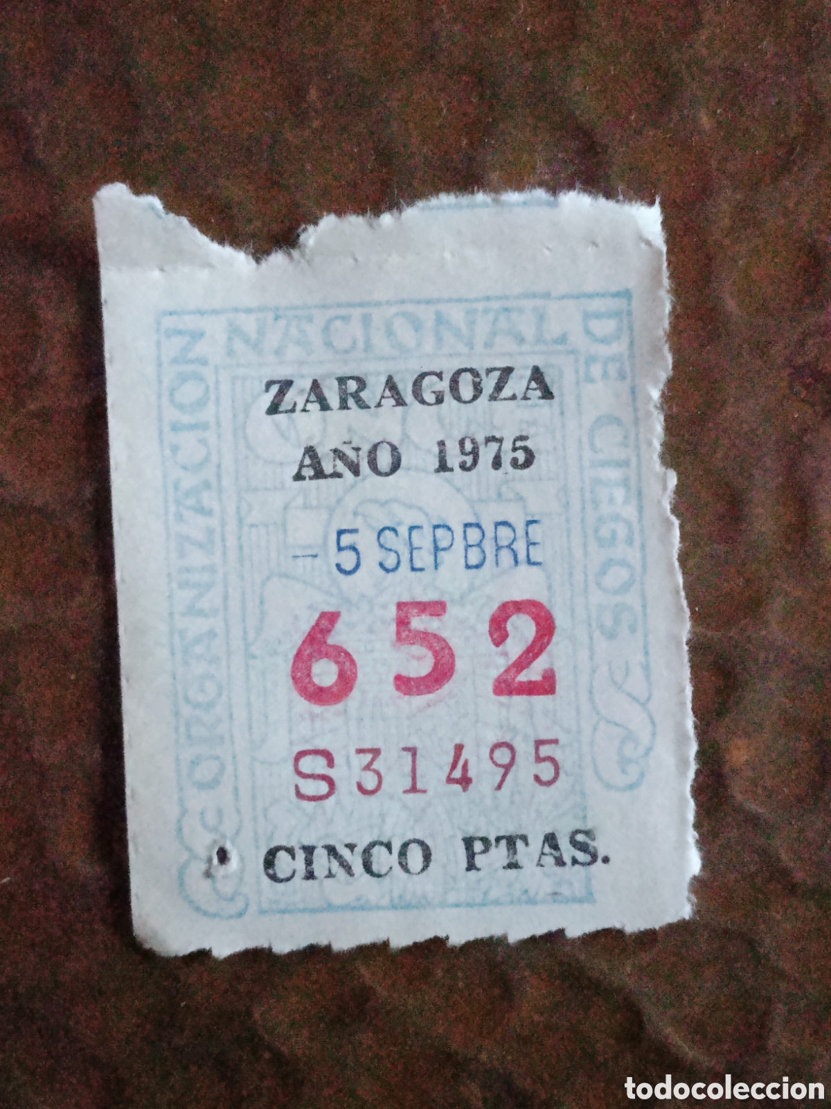 Cupones ONCE: CUPON DE LOTERIA LA ONCE 652 5 PTAS [ A&Ntilde;O 1975 ]