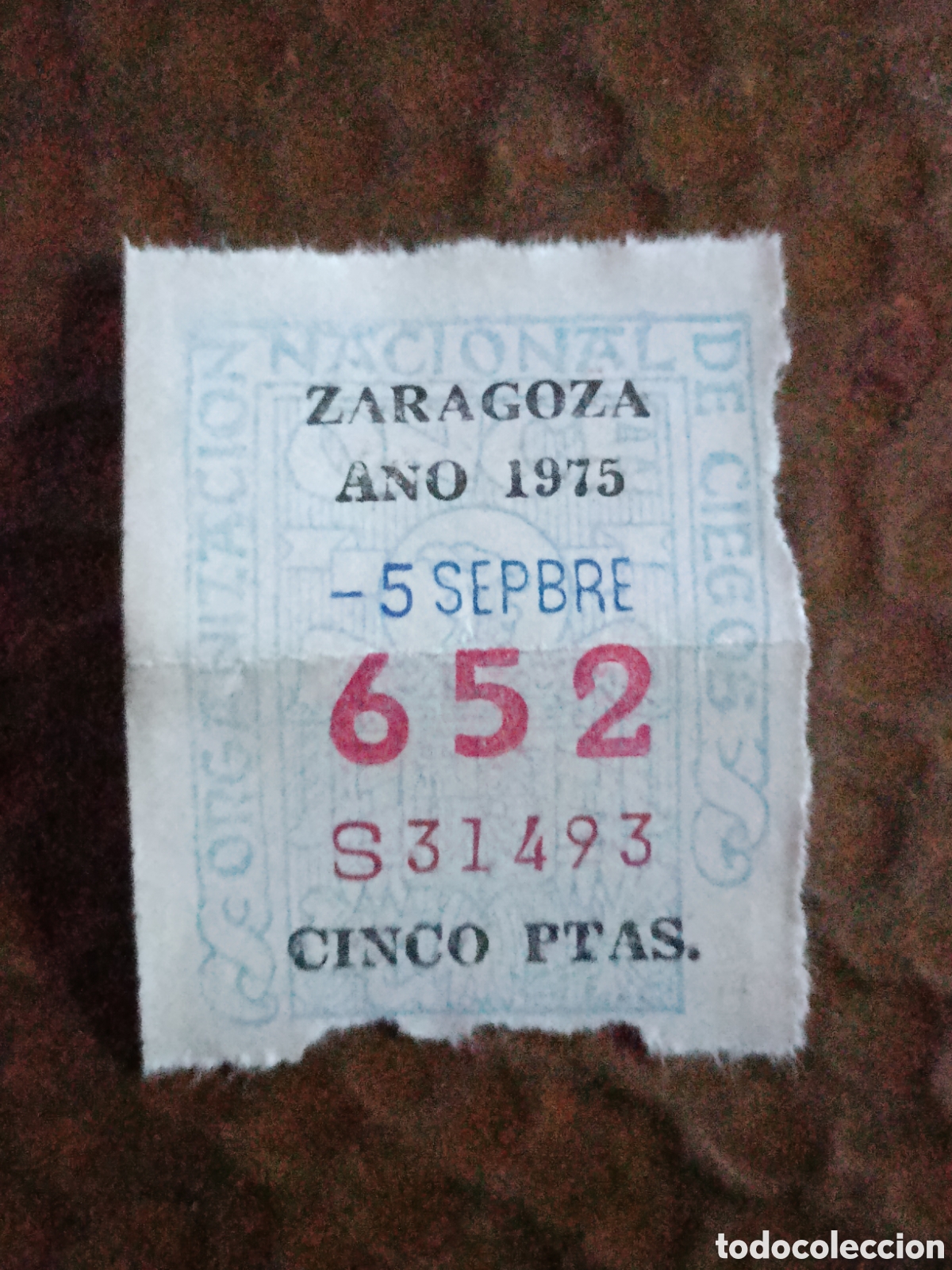 Cupones ONCE: CUPON DE LOTERIA LA ONCE 652 5 PTAS [ A&Ntilde;O 1975 ]