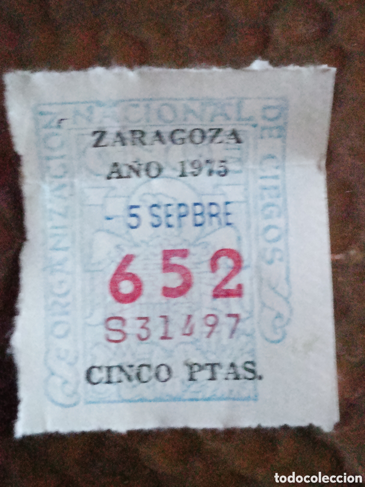Cupones ONCE: CUPON DE LOTERIA LA ONCE 652 5 PTAS [ A&Ntilde;O 1975 ]