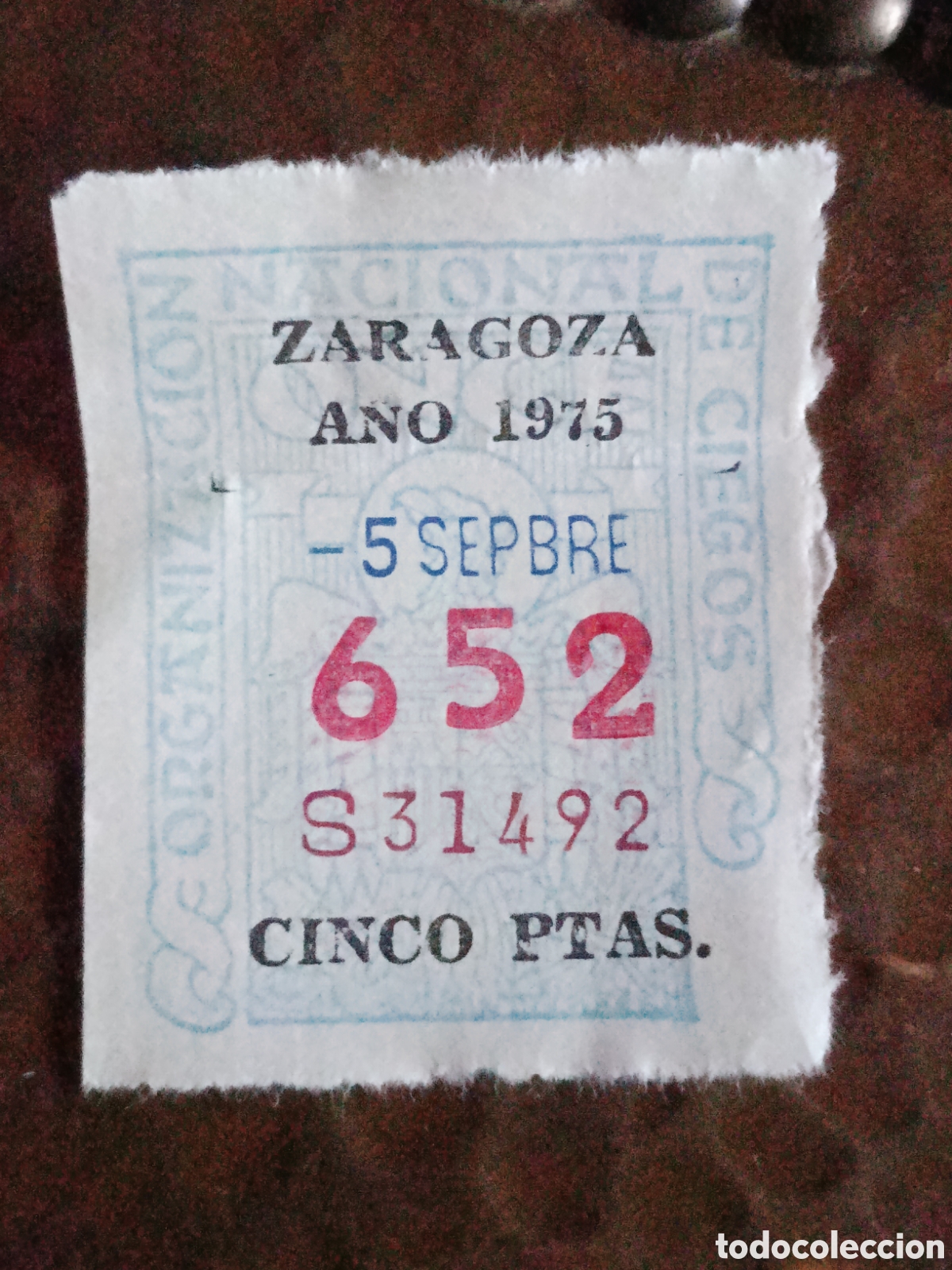 Cupones ONCE: CUPON DE LOTERIA LA ONCE 652 5 PTAS [ A&Ntilde;O 1975 ]
