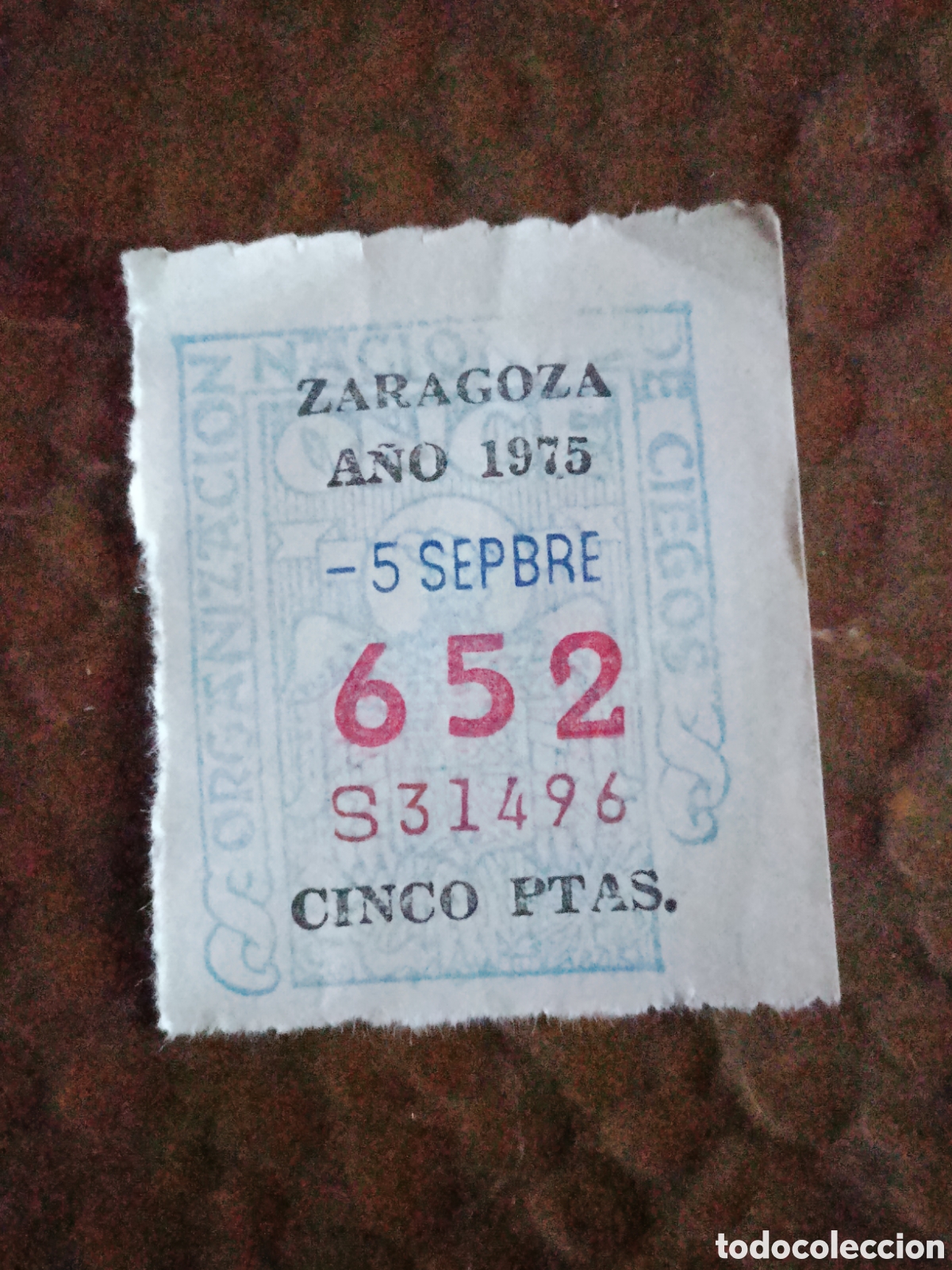 Cupones ONCE: CUPON DE LOTERIA LA ONCE 652 5 PTAS [ A&Ntilde;O 1975 ]