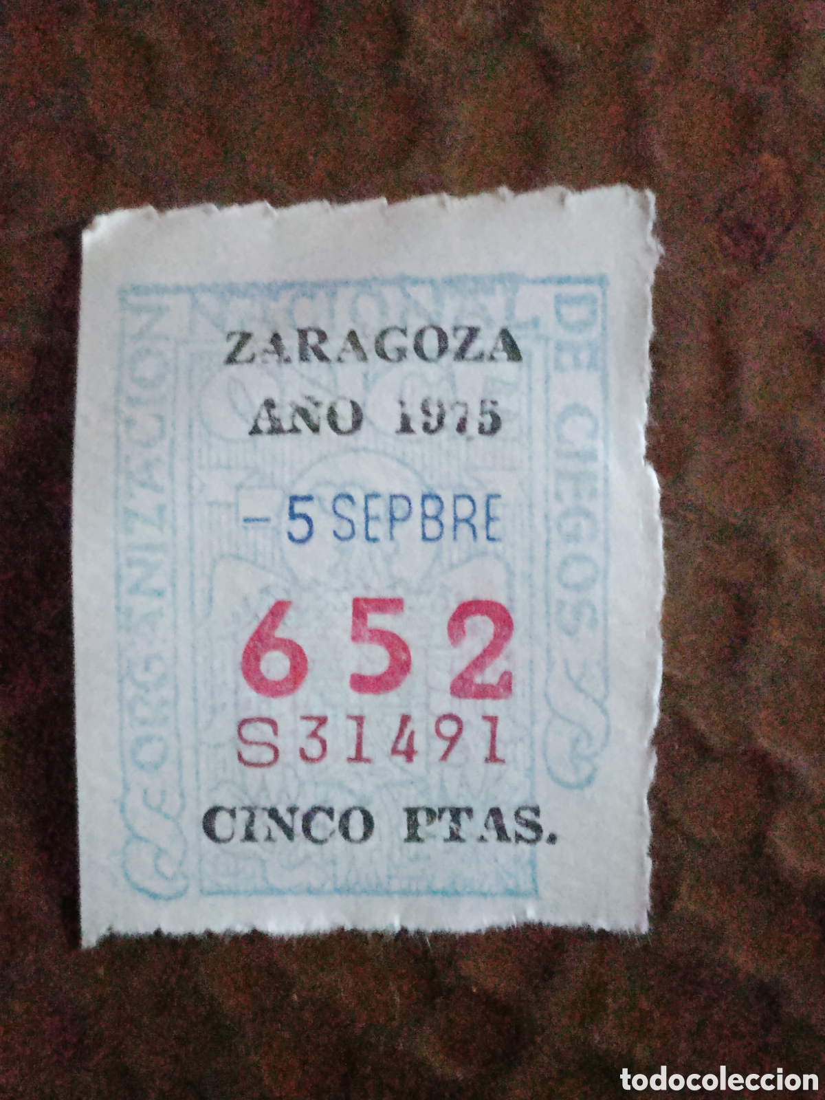 Cupones ONCE: CUPON DE LOTERIA LA ONCE 652 5 PTAS [ A&Ntilde;O 1975 ]