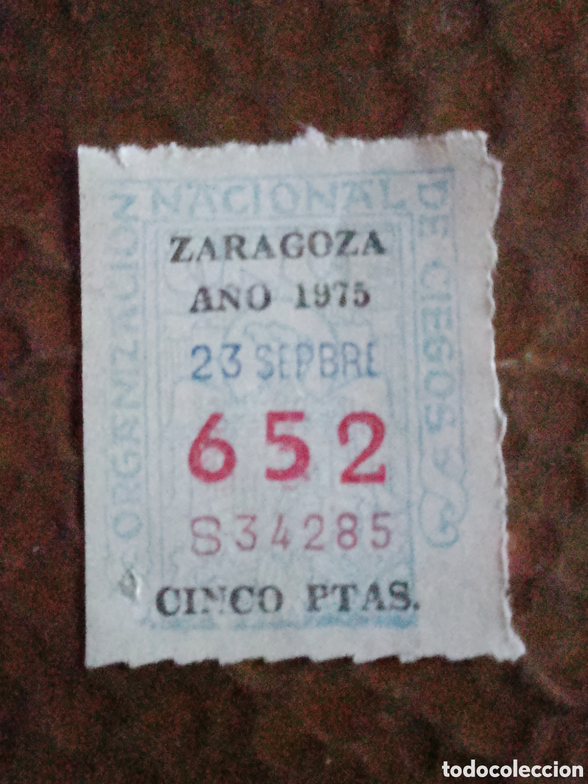 Cupones ONCE: CUPON DE LOTERIA LA ONCE 652 5 PTAS [ A&Ntilde;O 1975 ]