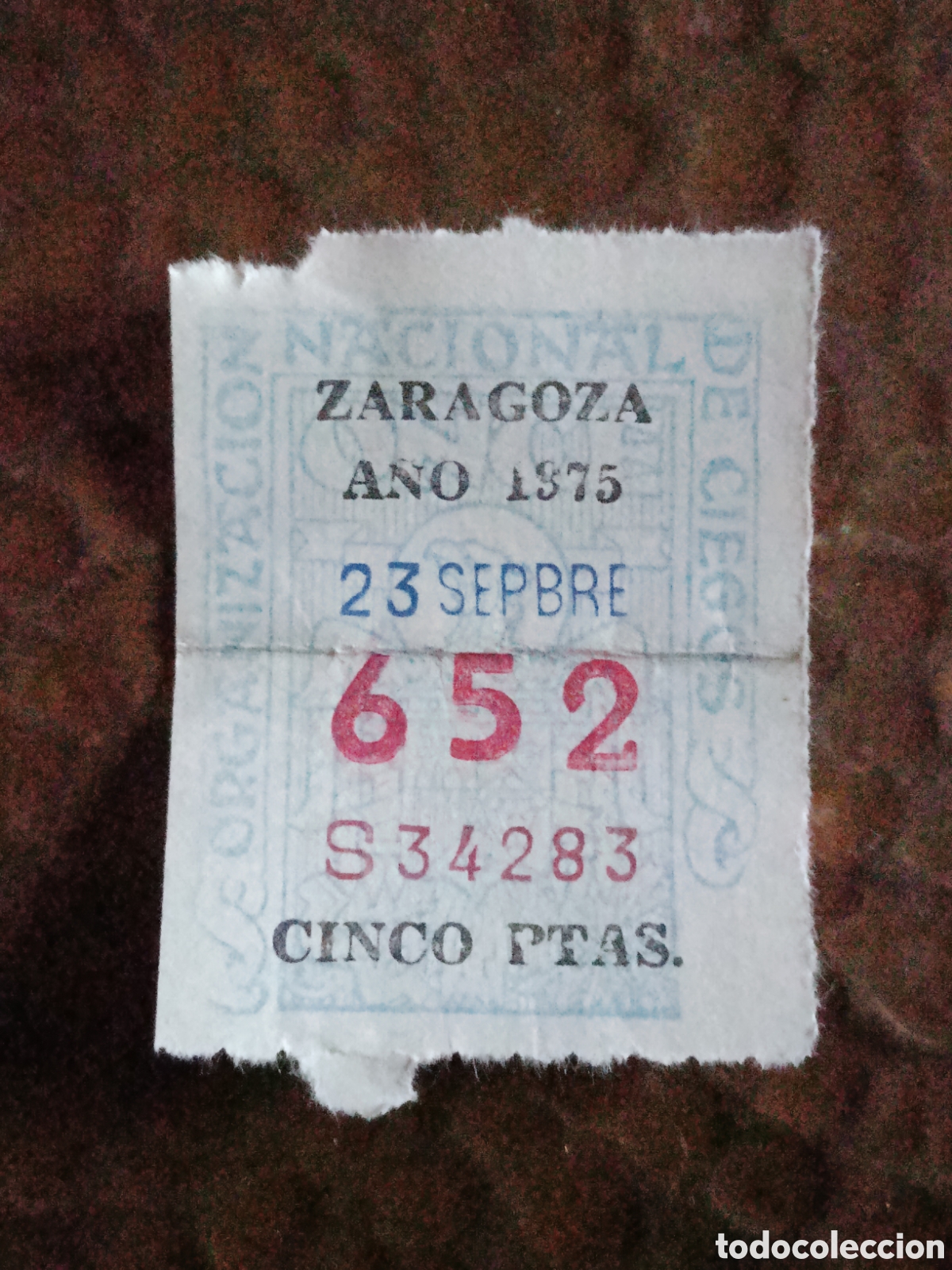Cupones ONCE: CUPON DE LOTERIA LA ONCE 652 5 PTAS [ A&Ntilde;O 1975 ]