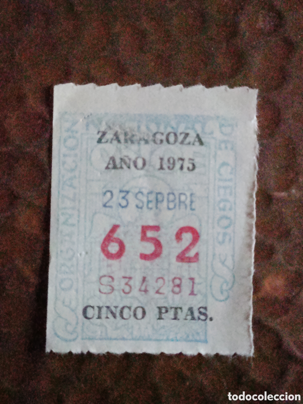 Cupones ONCE: CUPON DE LOTERIA LA ONCE 652 5 PTAS [ A&Ntilde;O 1975 ]