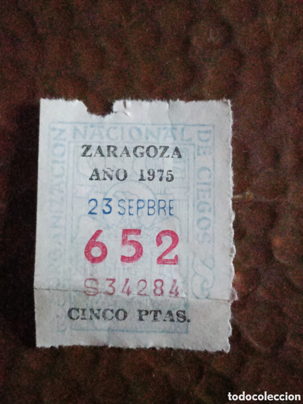 Cupones ONCE: CUPON DE LOTERIA LA ONCE 652 5 PTAS [ A&Ntilde;O 1975 ]