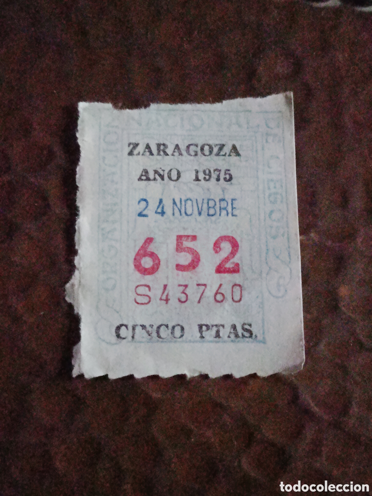 Cupones ONCE: CUPON DE LOTERIA LA ONCE 652 5 PTAS [ A&Ntilde;O 1975 ]