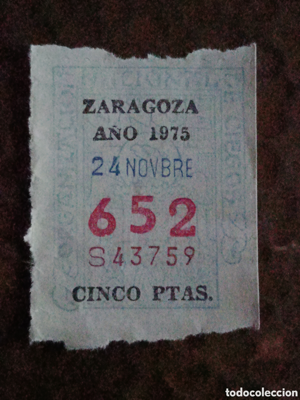 Cupones ONCE: CUPON DE LOTERIA LA ONCE 652 5 PTAS [ A&Ntilde;O 1975 ]