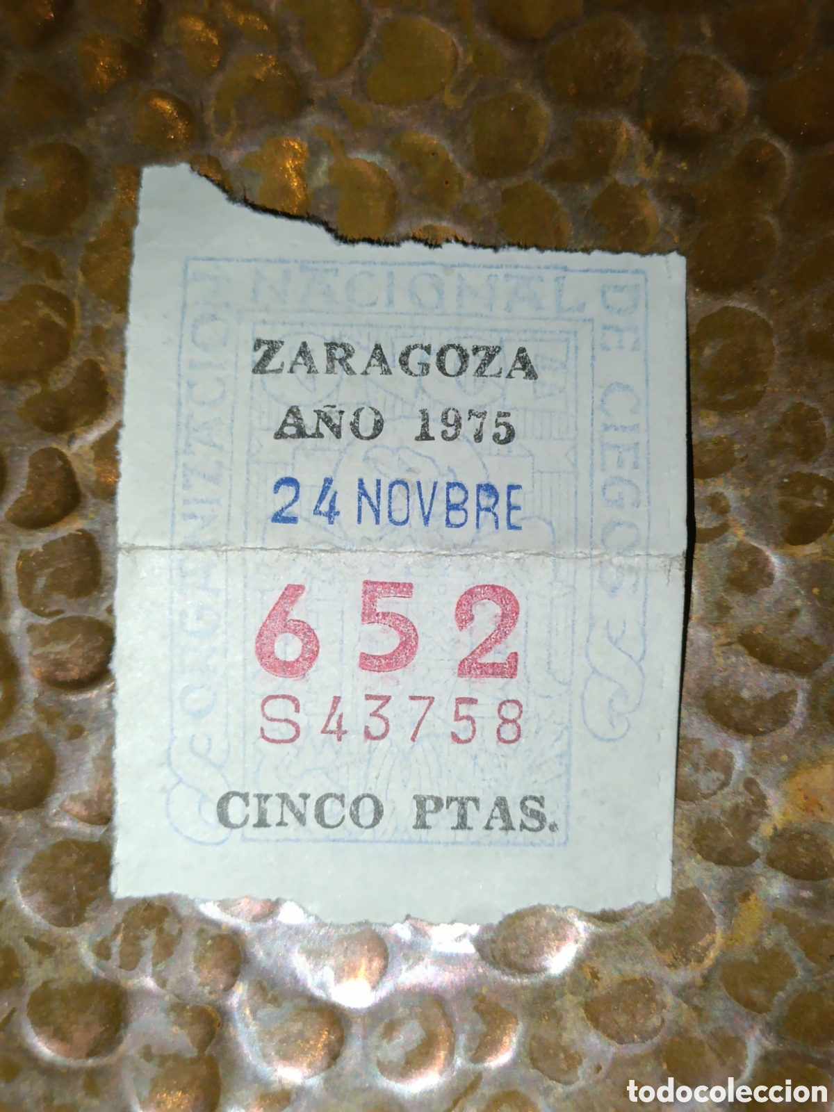 Cupones ONCE: CUPON DE LOTERIA LA ONCE 652 5 PTAS [ A&Ntilde;O 1975 ]