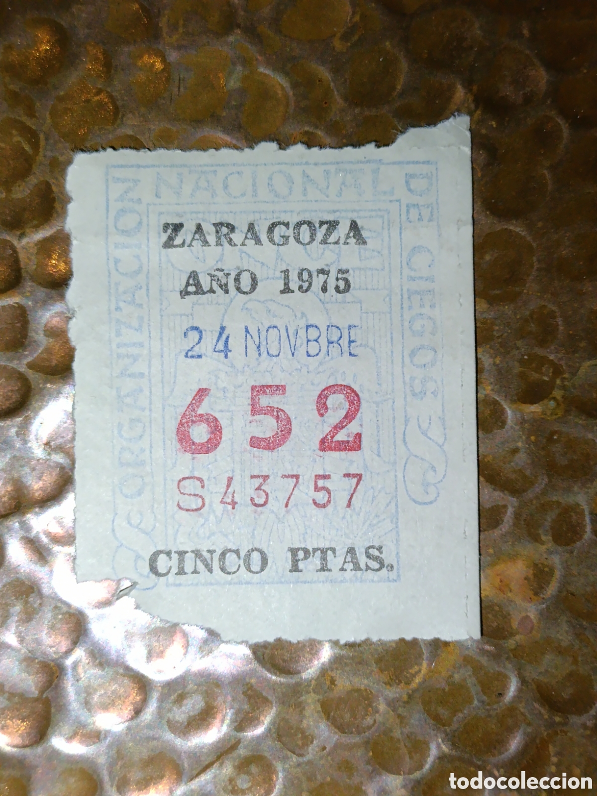 Cupones ONCE: CUPON DE LOTERIA LA ONCE 652 5 PTAS [ A&Ntilde;O 1975 ]