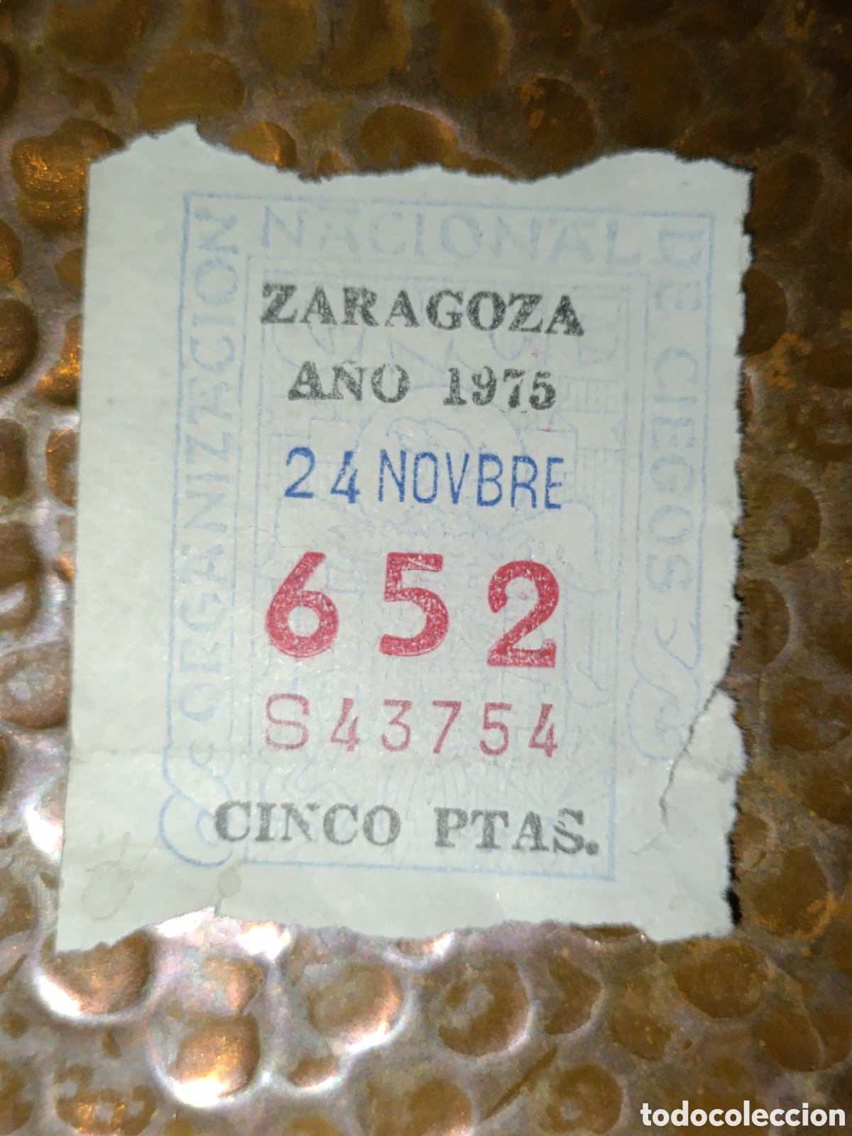 Cupones ONCE: CUPON DE LOTERIA LA ONCE 652 5 PTAS [ A&Ntilde;O 1975 ]