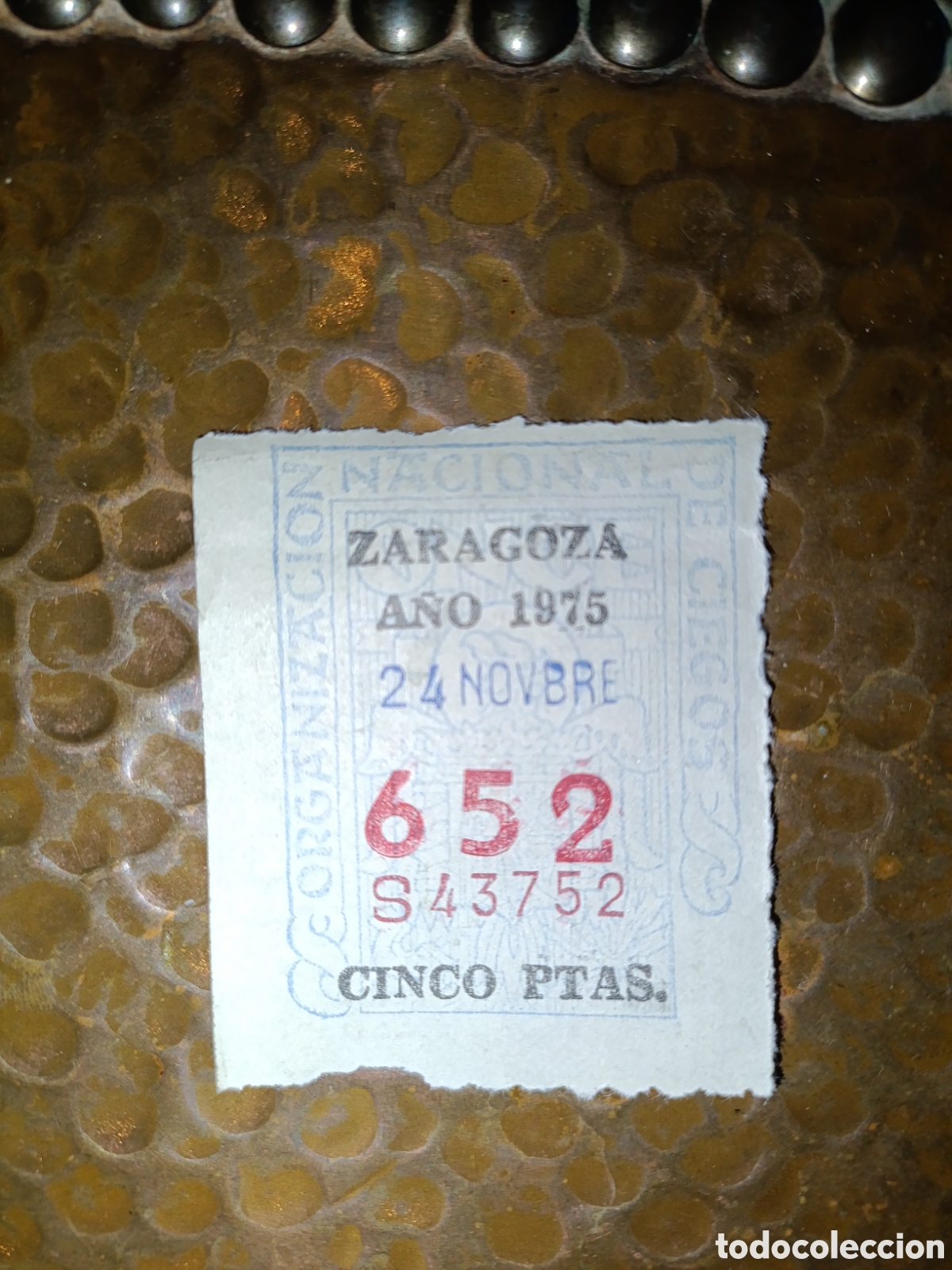 Cupones ONCE: CUPON DE LOTERIA LA ONCE 652 5 PTAS [ A&Ntilde;O 1975 ]